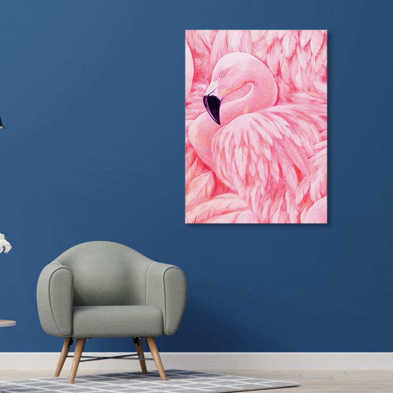 Flamingo Canvas Print Tropical Style Textured Wall Art Decor in Pink for Family Room