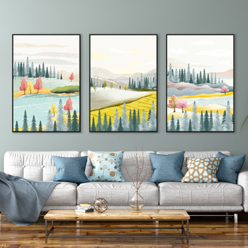 Illustration Trees Wall Art Set Nordic Pretty Scenery Canvas Print in Light Color