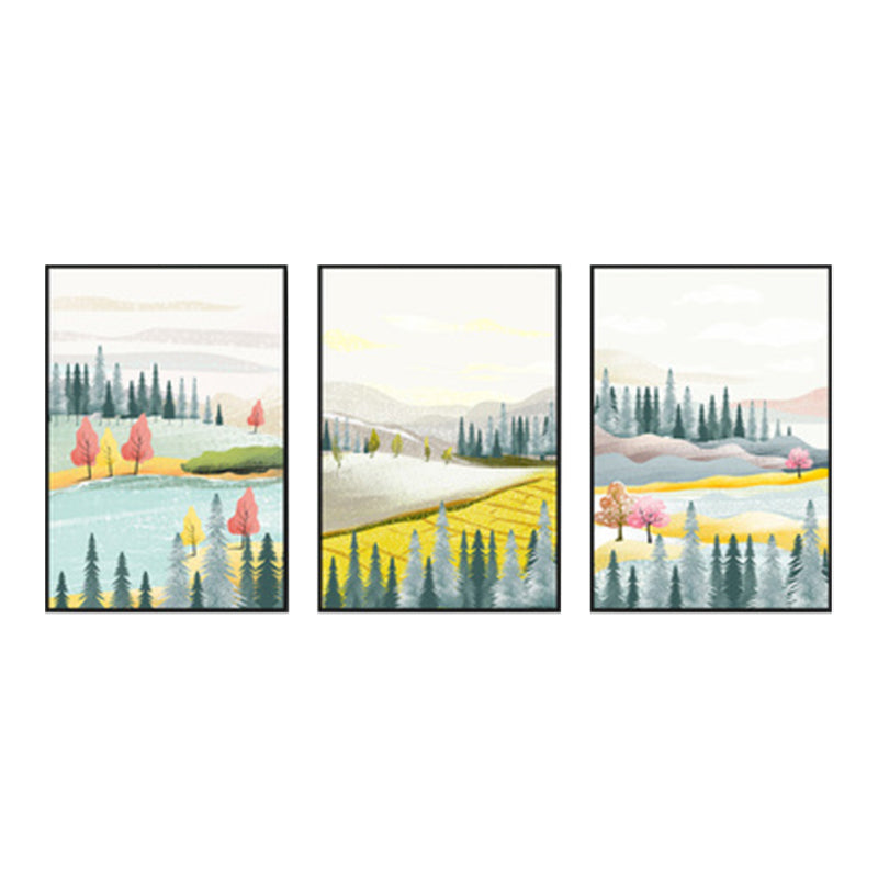 Illustration Trees Wall Art Set Nordic Pretty Scenery Canvas Print in Light Color