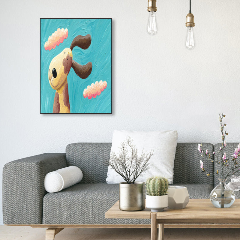 Pastel Color Cartoon Animal Canvas Textured Kids Style House Interior Wall Art Print