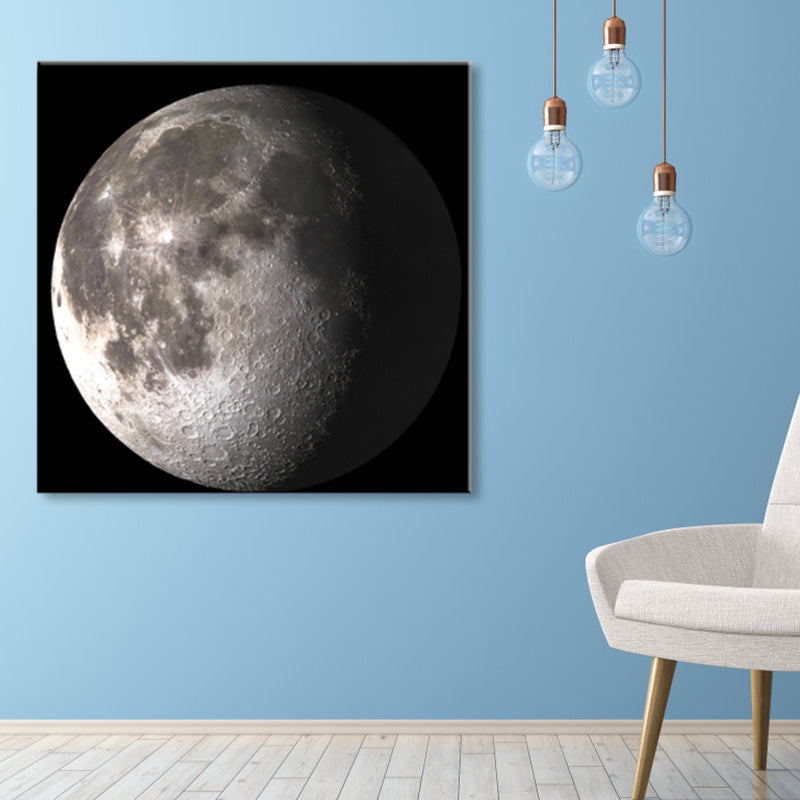 Mysterious Planet Painting Light Color Contemporary Wrapped Canvas for Family Room