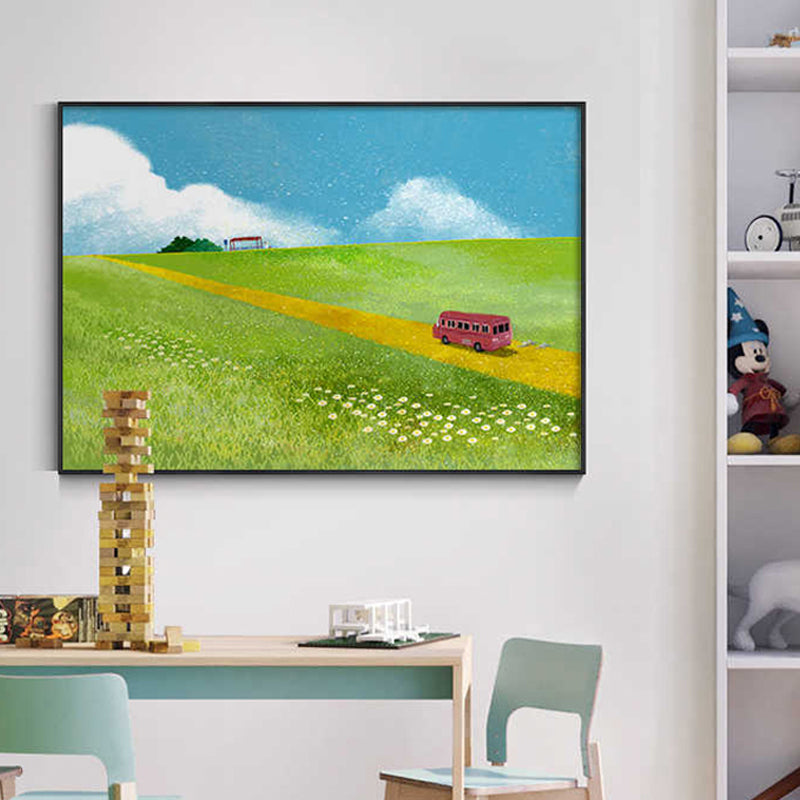 Green Spring Meadow Canvas Art Textured Modern Study Room Painting, Multiple Sizes