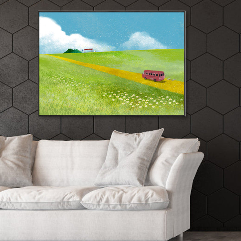 Green Spring Meadow Canvas Art Textured Modern Study Room Painting, Multiple Sizes