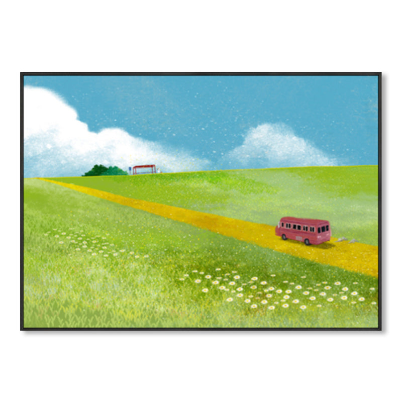 Green Spring Meadow Canvas Art Textured Modern Study Room Painting, Multiple Sizes