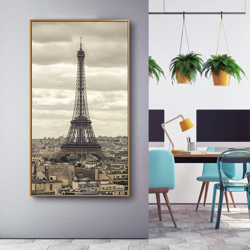 Eiffel Tower Scene Canvas Print Global Inspired Style Textured Wall Art Decor in Brown