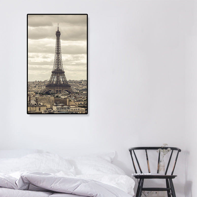 Eiffel Tower Scene Canvas Print Global Inspired Style Textured Wall Art Decor in Brown