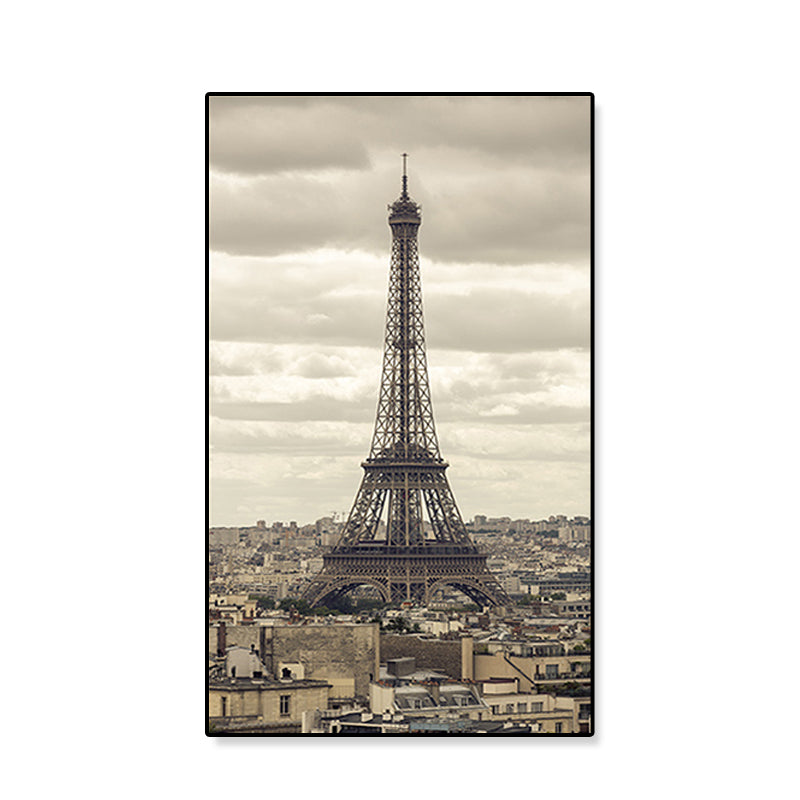 Eiffel Tower Scene Canvas Print Global Inspired Style Textured Wall Art Decor in Brown