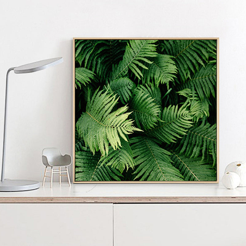 Green Fern Leaves Wall Art Textured Farmhouse Sitting Room Canvas Print, Multiple Sizes