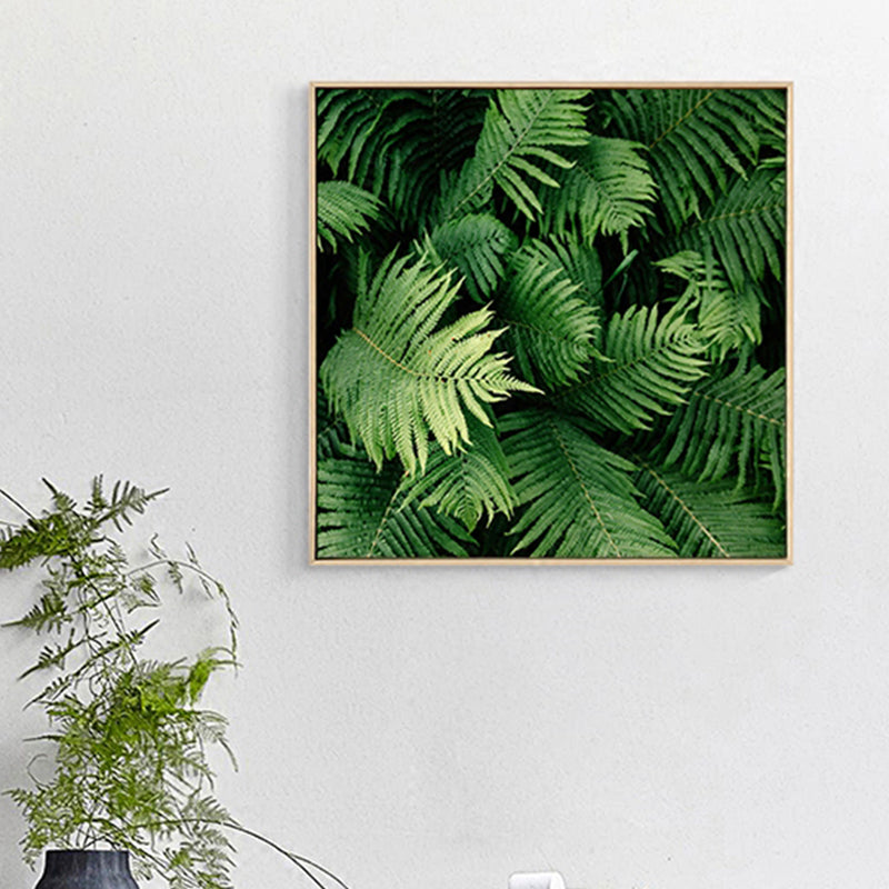 Green Fern Leaves Wall Art Textured Farmhouse Sitting Room Canvas Print, Multiple Sizes