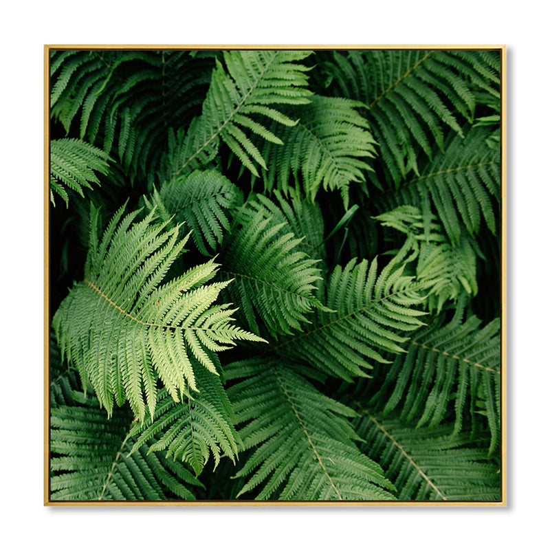 Green Fern Leaves Wall Art Textured Farmhouse Sitting Room Canvas Print, Multiple Sizes