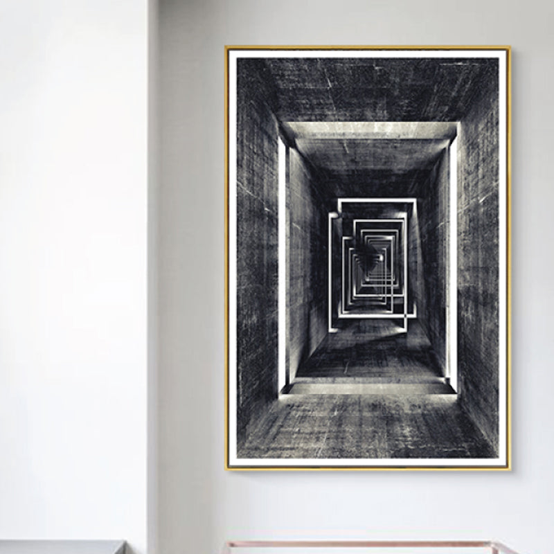 Grey Photographic Corridor Wall Art Textured Modernism House Interior Canvas Print