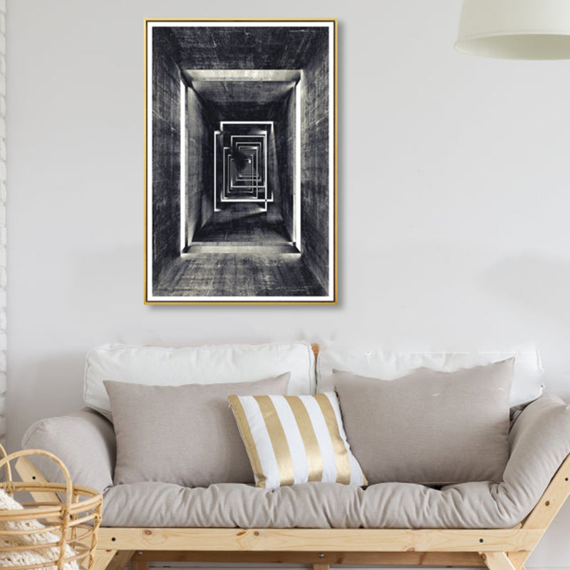 Grey Photographic Corridor Wall Art Textured Modernism House Interior Canvas Print