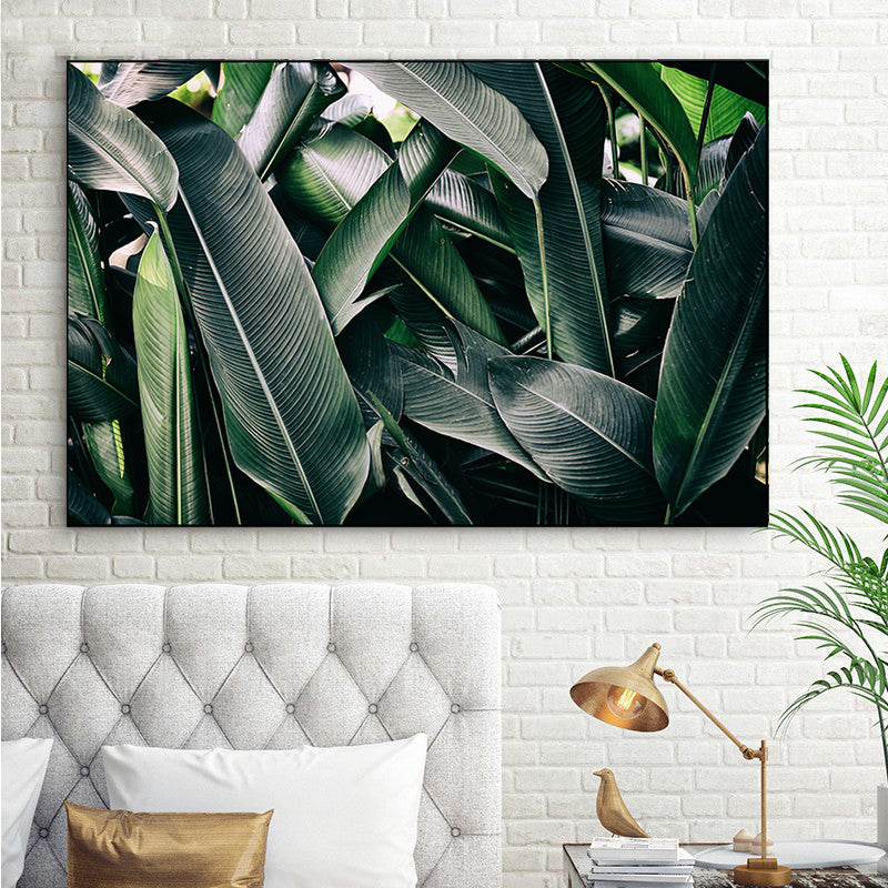 Banana Leaves Canvas Print Green Contemporary Style Wall Art Decor for Living Room