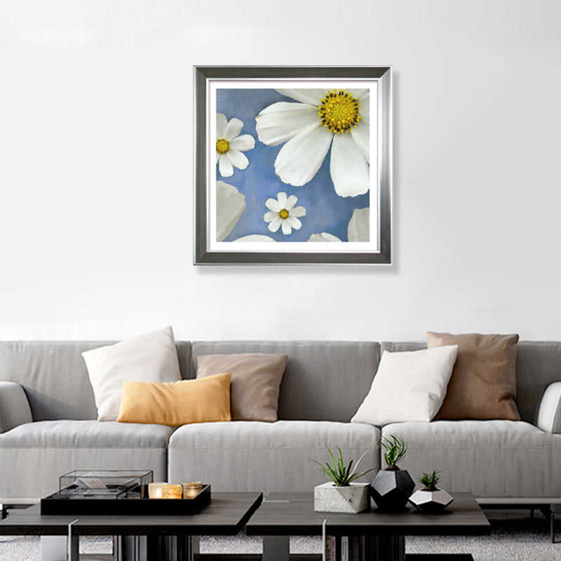 Country Chrysanthemum Print Canvas Soft Color Flower Wall Decor for Bedroom, Textured