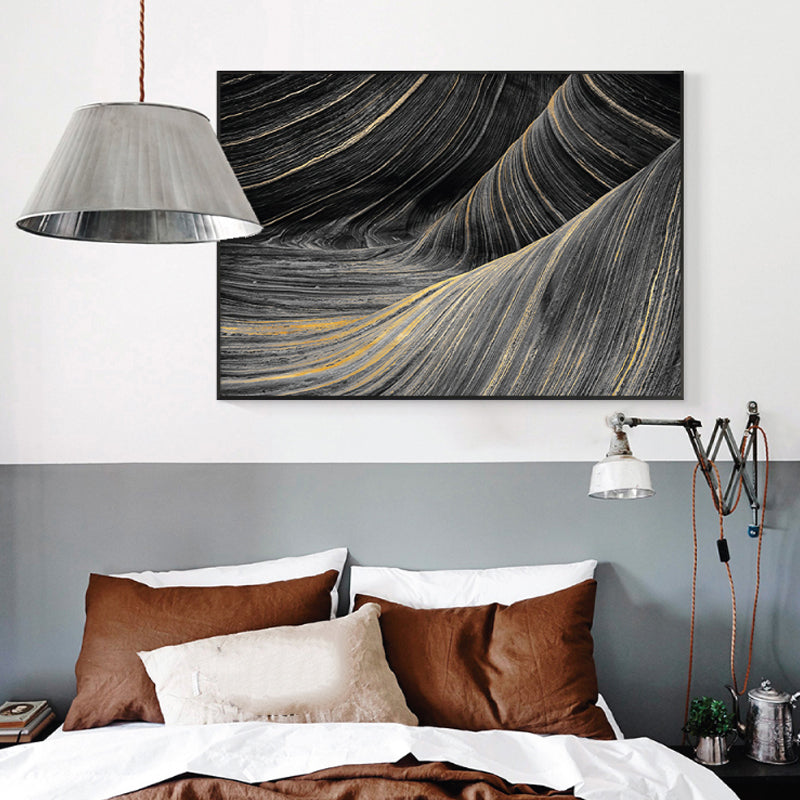 Photographic Print Modern Canvas Art with Close-Up Mountain Ridge Scenery, Dark Color