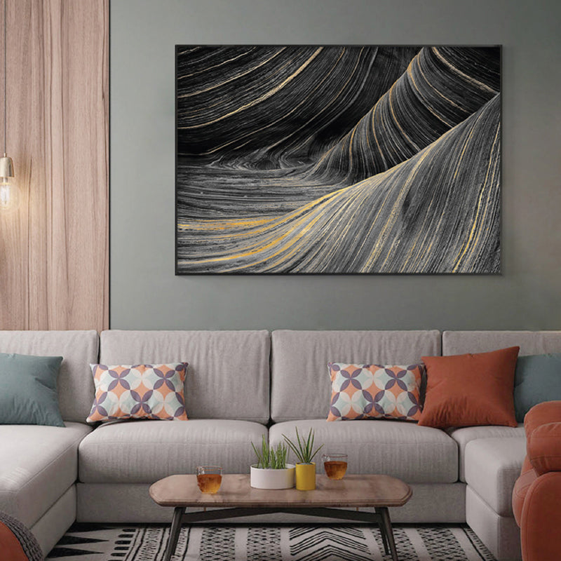 Photographic Print Modern Canvas Art with Close-Up Mountain Ridge Scenery, Dark Color