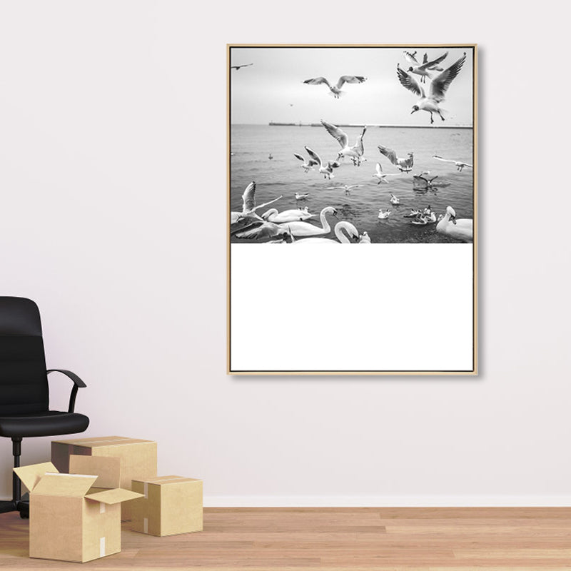 Photo Waterfowl Flocks Wall Art Textured Tropical Living Room Canvas Print in Grey