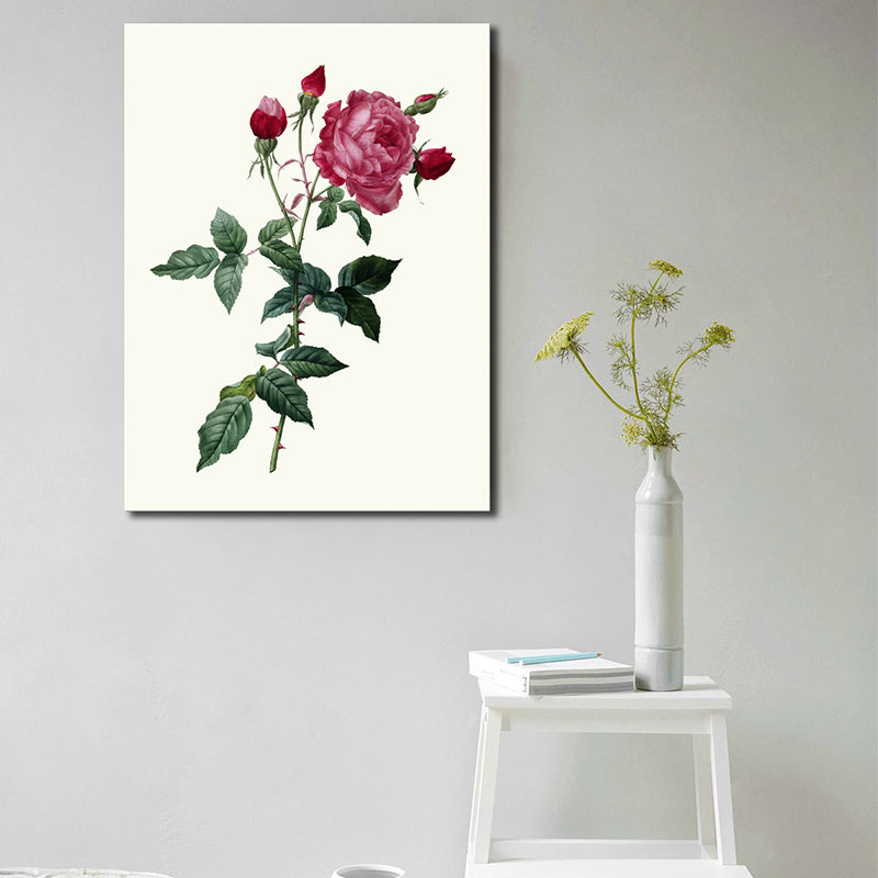 Light Color Rose Flower Pattern Wrapped Canvas Textured Modern Dining Room Painting