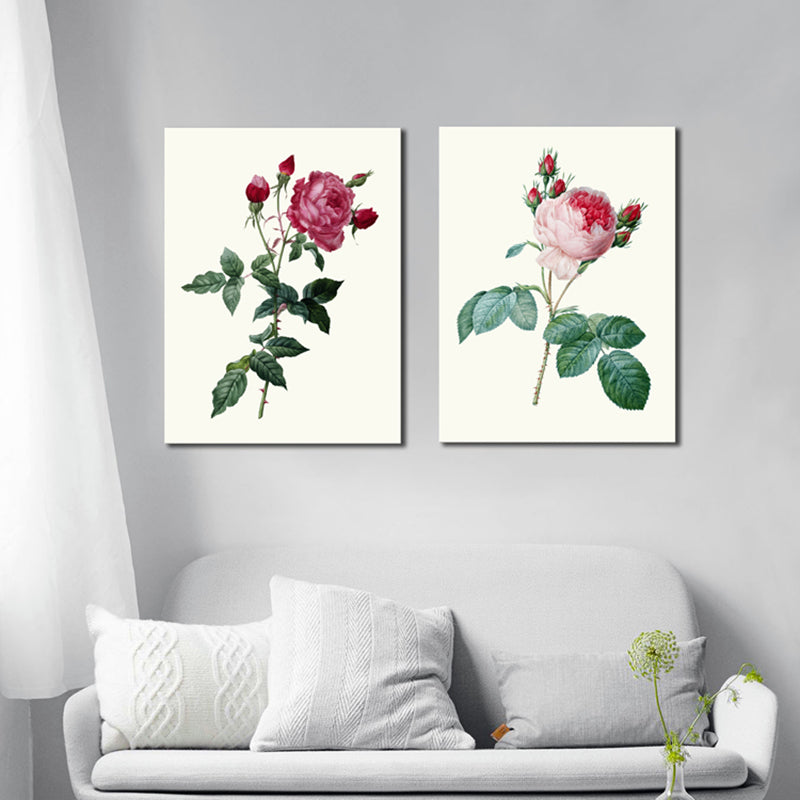 Light Color Rose Flower Pattern Wrapped Canvas Textured Modern Dining Room Painting