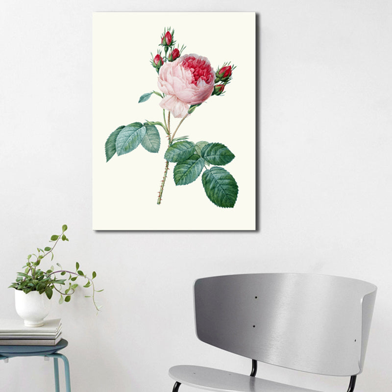 Light Color Rose Flower Pattern Wrapped Canvas Textured Modern Dining Room Painting