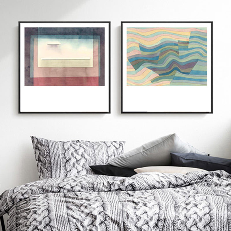 Lapped Geometry Canvas Print Textured Modern Art Style Bedroom Wall Decor in Soft Color