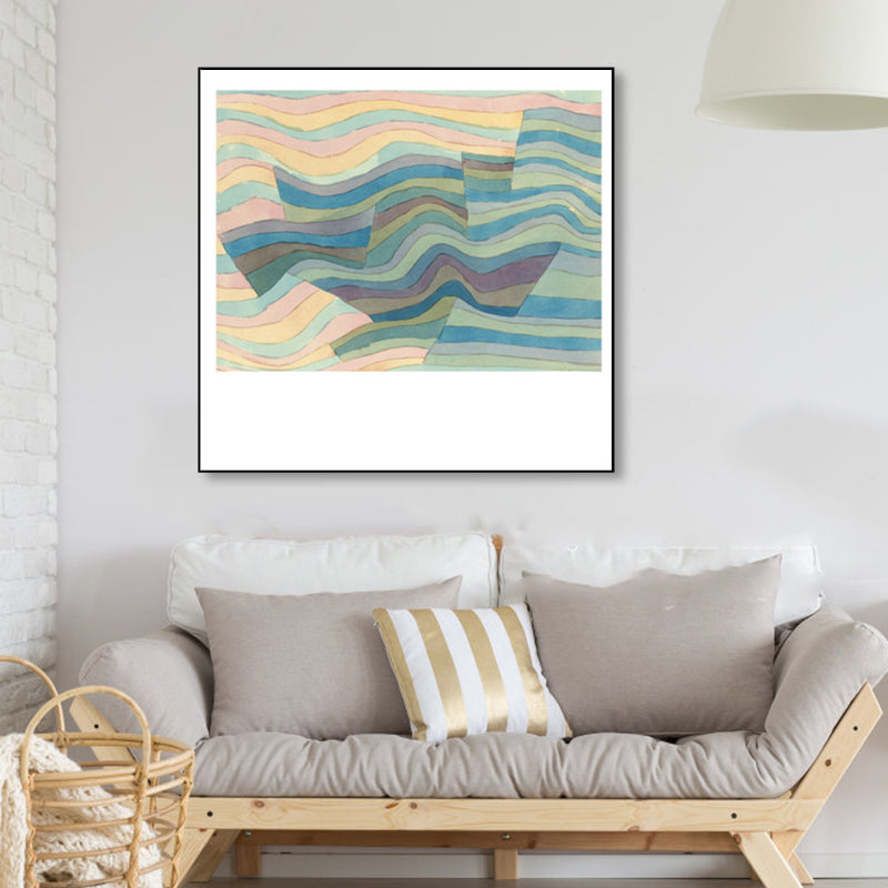 Lapped Geometry Canvas Print Textured Modern Art Style Bedroom Wall Decor in Soft Color