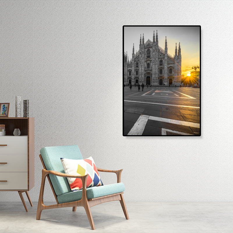 Cathedral Scene Wrapped Canvas Modern Famous Architecture Wall Decor in Pastel Color