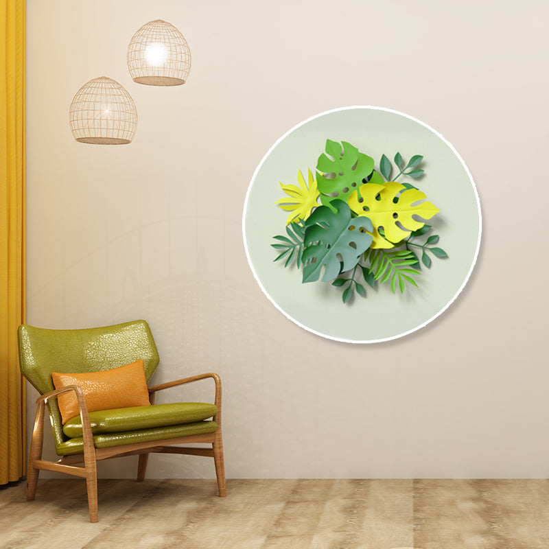 Pastel Color Leaves Wall Decor Botany Nordic Textured Canvas Print for Living Room