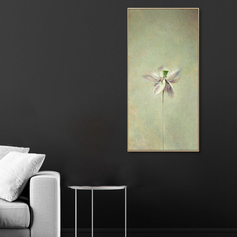 Rural Still Life Lotus Painting Soft Color Textured Canvas Wall Art for Guest Room