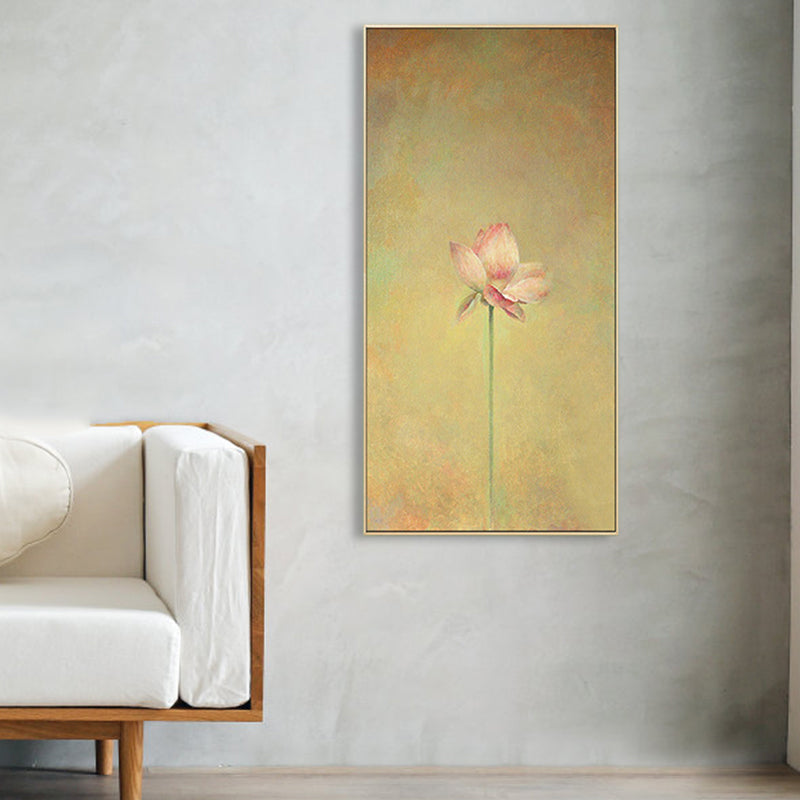 Rural Still Life Lotus Painting Soft Color Textured Canvas Wall Art for Guest Room