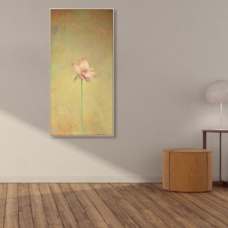 Rural Still Life Lotus Painting Soft Color Textured Canvas Wall Art for Guest Room