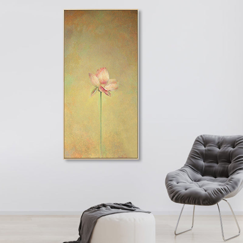 Rural Still Life Lotus Painting Soft Color Textured Canvas Wall Art for Guest Room