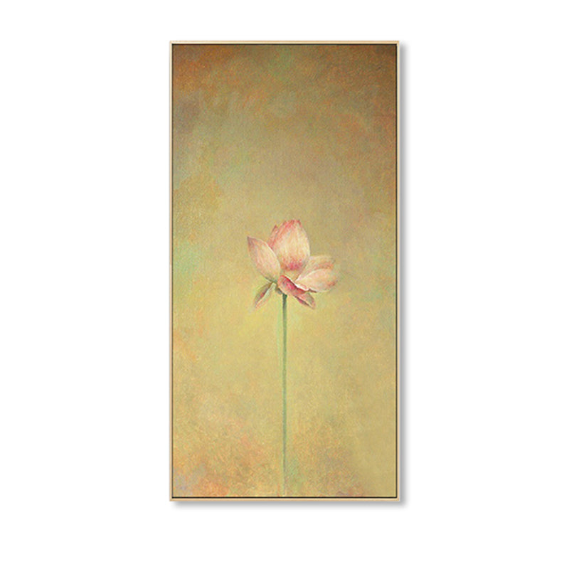 Rural Still Life Lotus Painting Soft Color Textured Canvas Wall Art for Guest Room