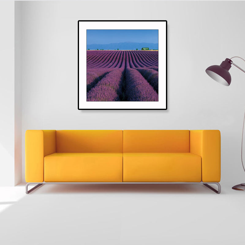 Farmhouse Lavender Landscape Painting Dark Color Living Room Wall Art Print, Textured