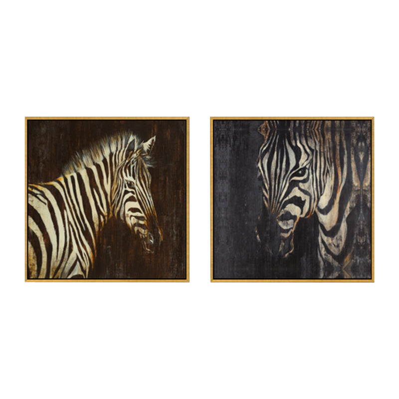 Retro Painting Print Zebra Canvas Brown Textured Wall Art Decor for Sitting Room