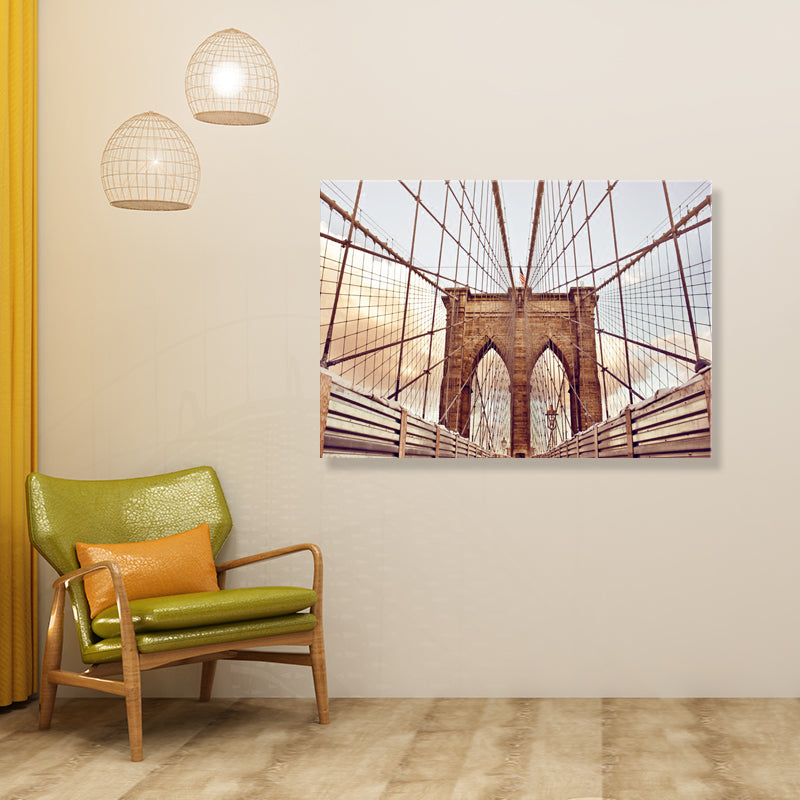 Light Color Bridge Wall Decor Building Modern Textured Canvas Wall Art for Playroom