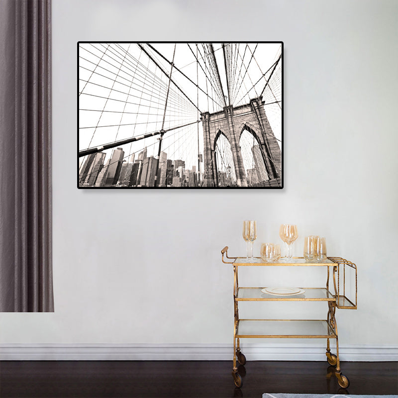 Light Color Bridge Wall Decor Building Modern Textured Canvas Wall Art for Playroom