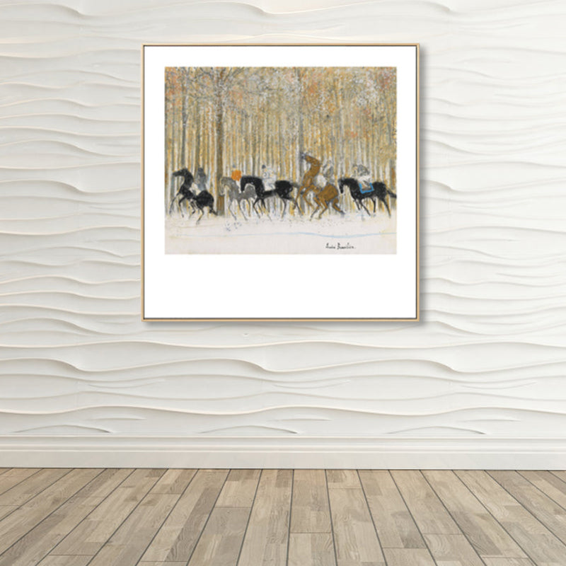 Modern Painting Horse Herds Canvas Print Light Color Textured Wall Art Decor for Home