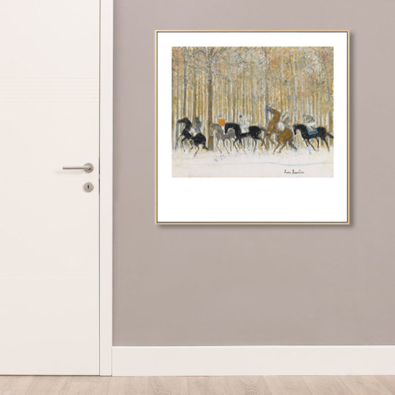 Modern Painting Horse Herds Canvas Print Light Color Textured Wall Art Decor for Home