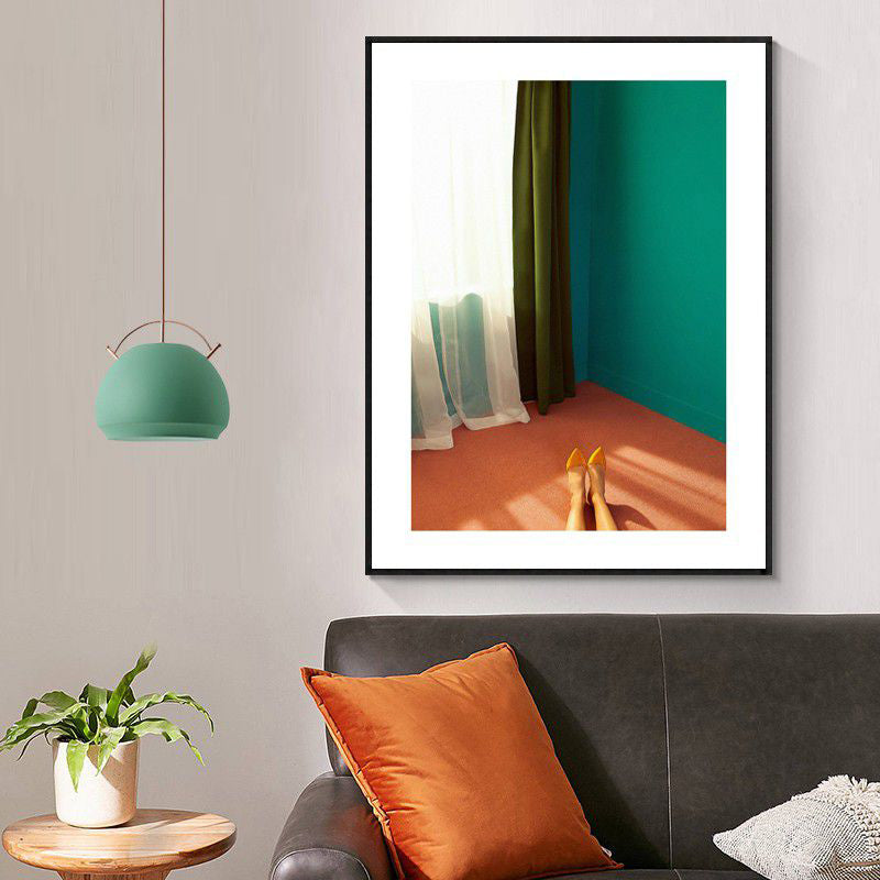 Contemporary Style Bedroom Scene Wall Art Decor Green Living Room Wrapped Canvas