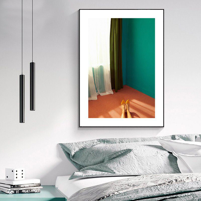 Contemporary Style Bedroom Scene Wall Art Decor Green Living Room Wrapped Canvas