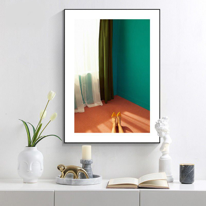 Contemporary Style Bedroom Scene Wall Art Decor Green Living Room Wrapped Canvas