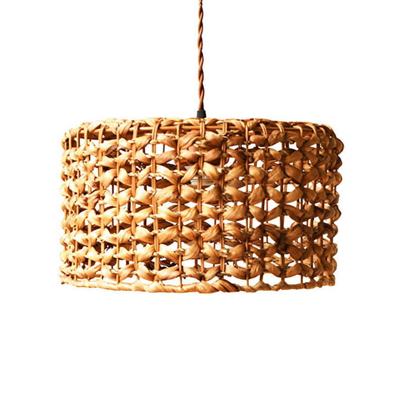 Drum Cottage Hotel Suspension Light Rattan 1 Light Asian Asian Élégant pendentif en beige