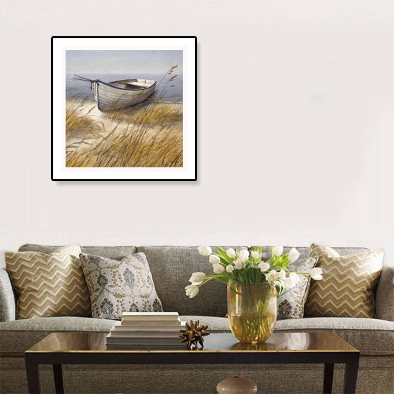 Brown Wooden Boat Canvas Print Textured Wall Decor for Study Room, Multiple Size