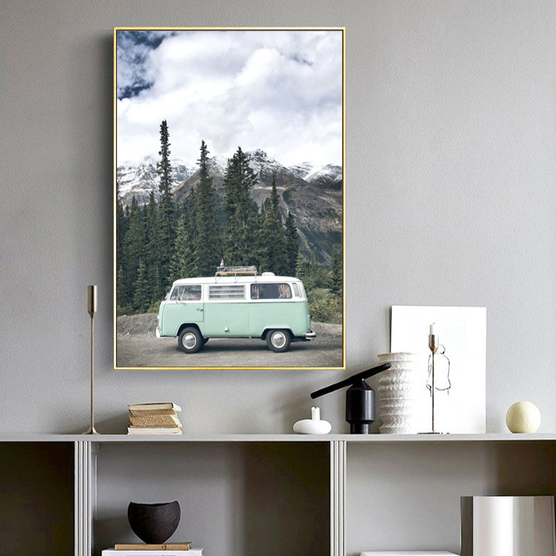 Mini Van in Forest Canvas Print Contemporary Textured Drawing Room Wall Art Decor