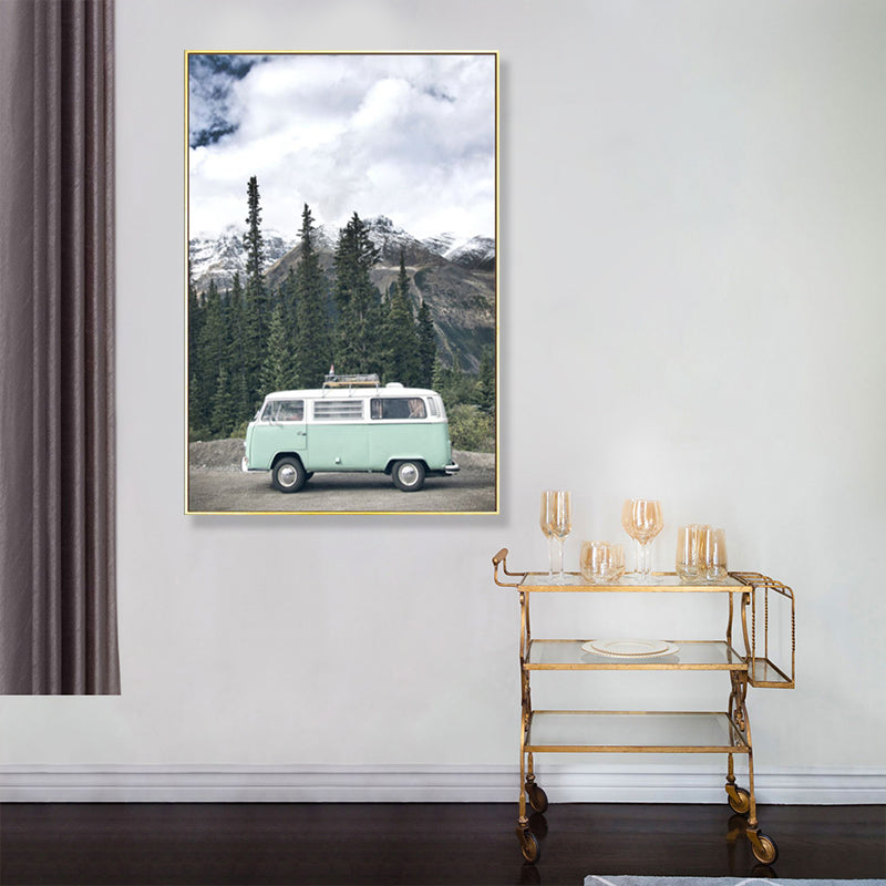 Mini Van in Forest Canvas Print Contemporary Textured Drawing Room Wall Art Decor