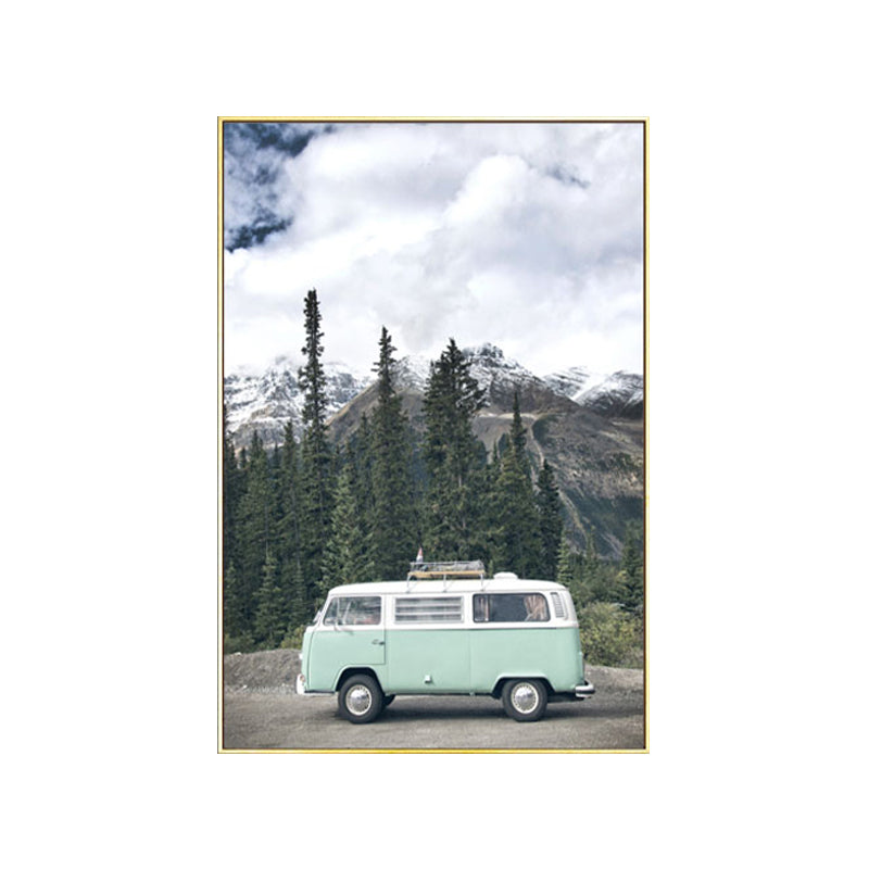 Mini Van in Forest Canvas Print Contemporary Textured Drawing Room Wall Art Decor