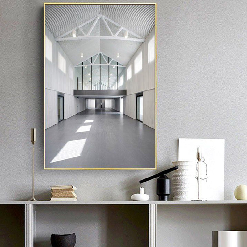 Photo Hallway Canvas Contemporary Style Building Painting in Light Color for Study Room