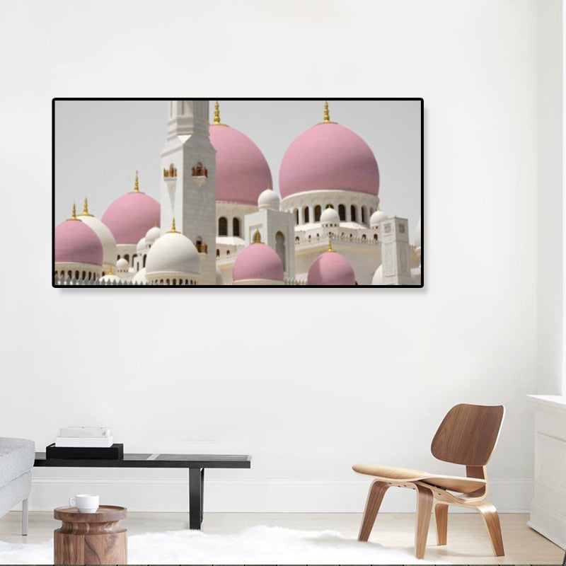 Domed Architecture Canvas Art Print Pink Modern Wall Decor for Bedroom, Multiple Sizes