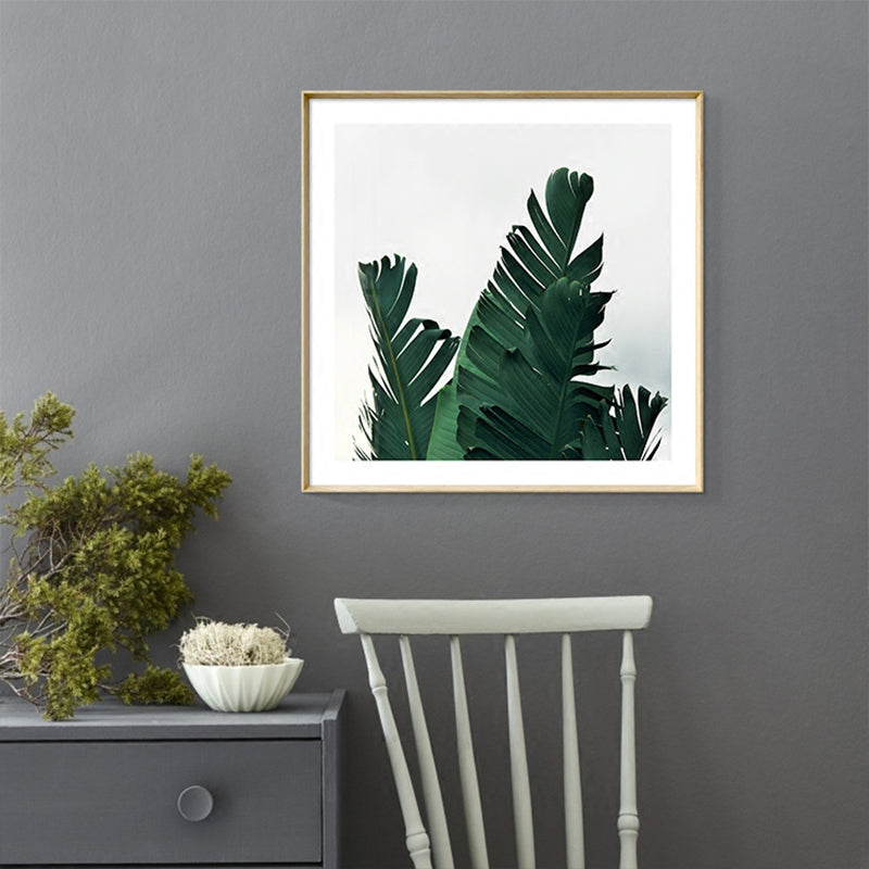 Green Banana Leaves Canvas Print Botanical Tropix Textured Wall Art for Dining Room